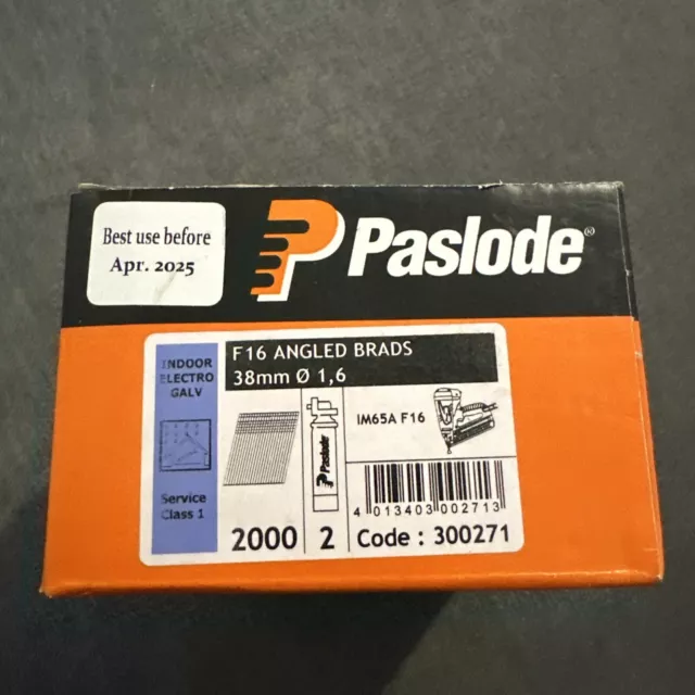 Paslode F16 300271 16g X 38mm ELGV Angled Brad Nail 2000 With 2 Fuel Cells