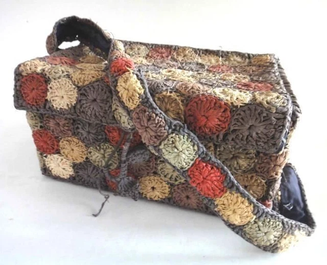 antique victorian YO YO QUILT crochet CIRCLE SEWING BASKET BOX raffeta fab lined