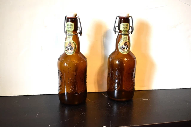 2 Vintage Brown Glass Grolsch Lager Beer Bottle Porcelain Swing Top