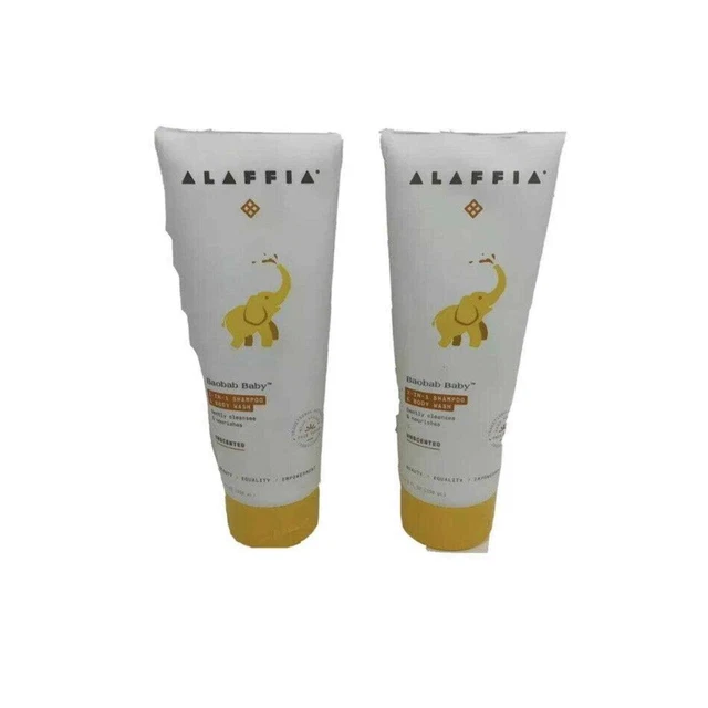 2 Shampoo & Body Wash Baby Alaffia Baobab Unscented 2-in-1 6oz Each Bottle