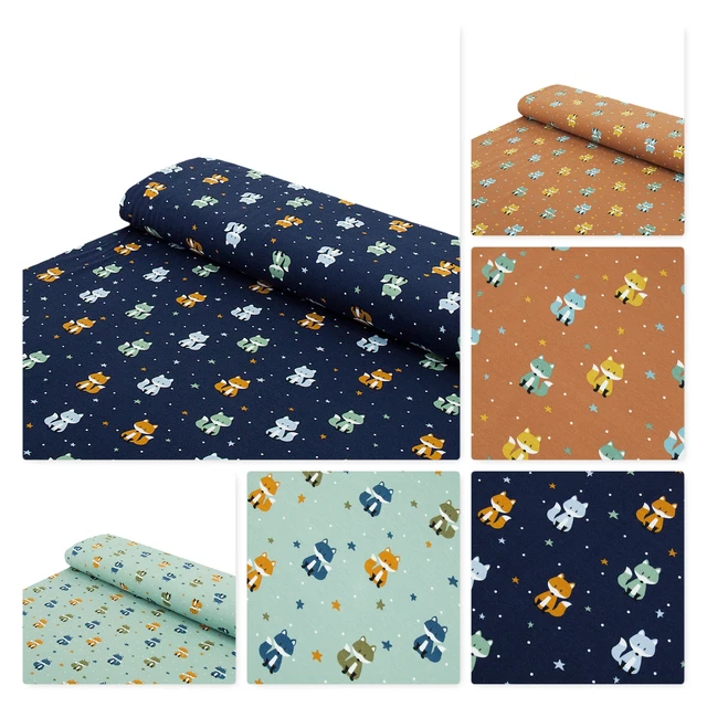Baumwoll - Jersey Stoff Fuchs Füchse blau - Meterware ab 25 x 150 cm - zum Nähen