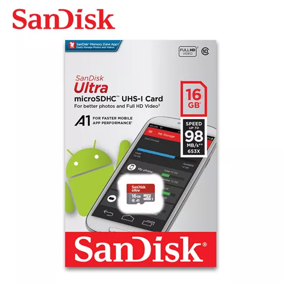 Sandisk 16GB NEW Ultra Micro SD SDHC Card UHS-I Class10 A1 98MB/s Full HD Video 2