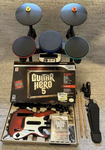 Guitar Hero 5 Super Bundle BAND SET Kit Drums+Mic+Guitar Game Nintendo Wii  Wii-U
