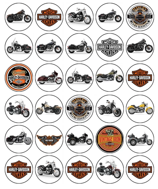 HARLEY DAVIDSON CUPCAKE Toppers Edible Icing Birthday Cake Decorations ...