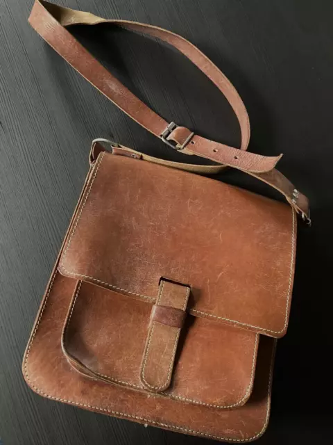 Brown Leather School Satchel Bag Circa 1960-1980