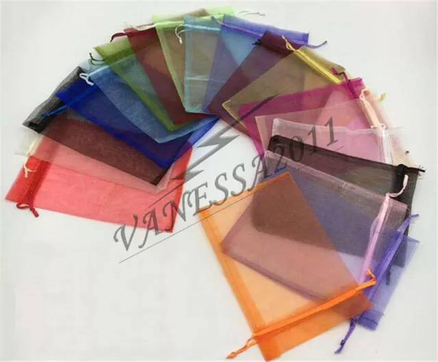 100Pcs Organza Cadeau Bonbon Transparent Sacs Bijouterie Pochette Mariage Fête