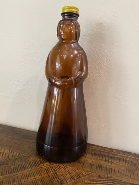 Vintage Mrs. Butterworth's Syrup Brown Glass Bottle w/Metal Cap/Lid 24oz 3