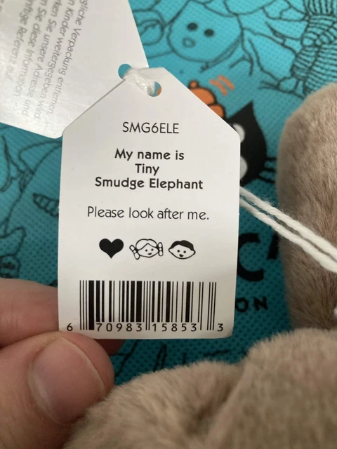 Mini Dust JELLYCAT SMUDGE ELEPHANT mini Plush doll tags + dust bag brand NEW £17. ...