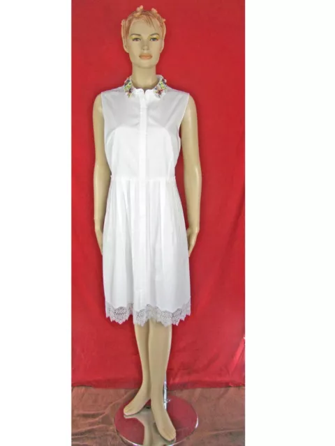 NWT Elie Tahari Womens Samiyah White Embellished Pleated Shirt dress 16  $348