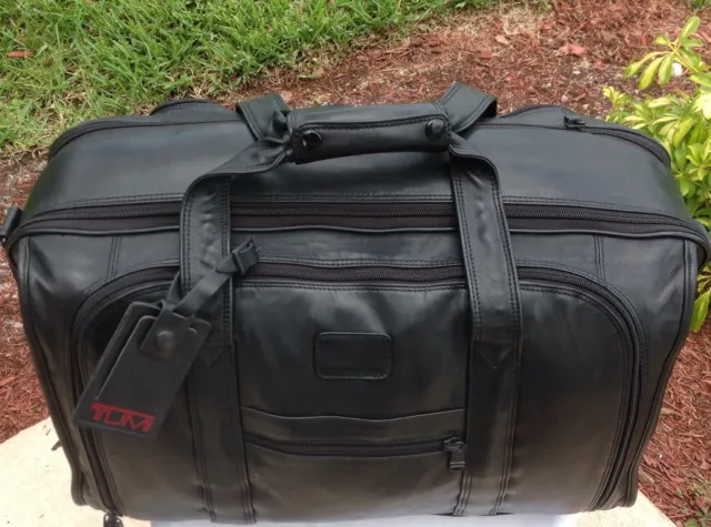 💼 Rare Tumi Alpha XXL Black Napa Leather 21" Carry On Expandable Duffle Bag EUC 5