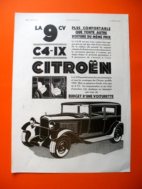 Citroen Automobile 9 Hp Car Budget Ad 1932