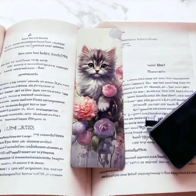 Lovely illustrated Floral Kitten printed bookmark, Page Saver, Book Lover Gift