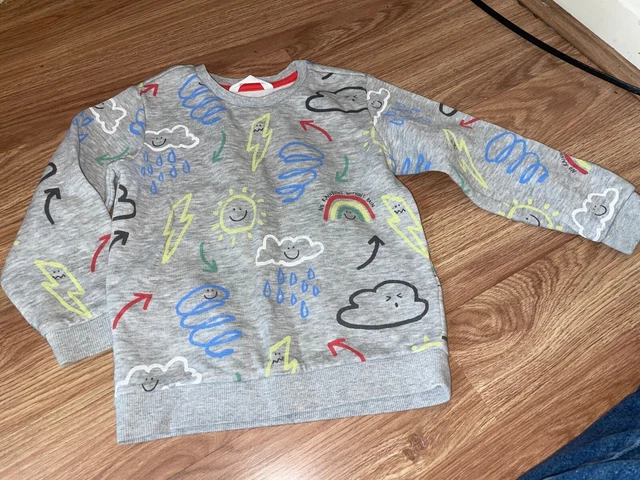 Felpa Pullover Marks & Spencer Ragazzi 3-4 Anni Grigia A Maniche Lunghe (Ex Condimento)