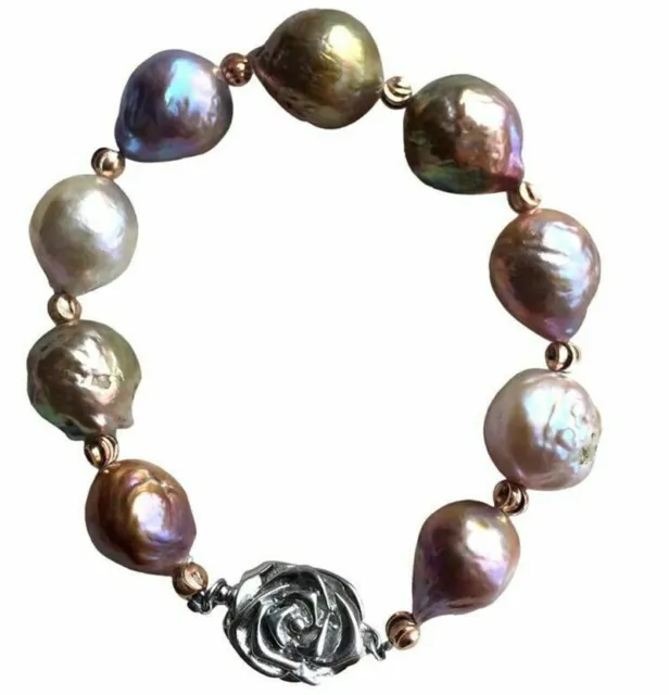 gorgeous 12-13mm south sea baroque multicolor pearl bracelet 7.5-8"