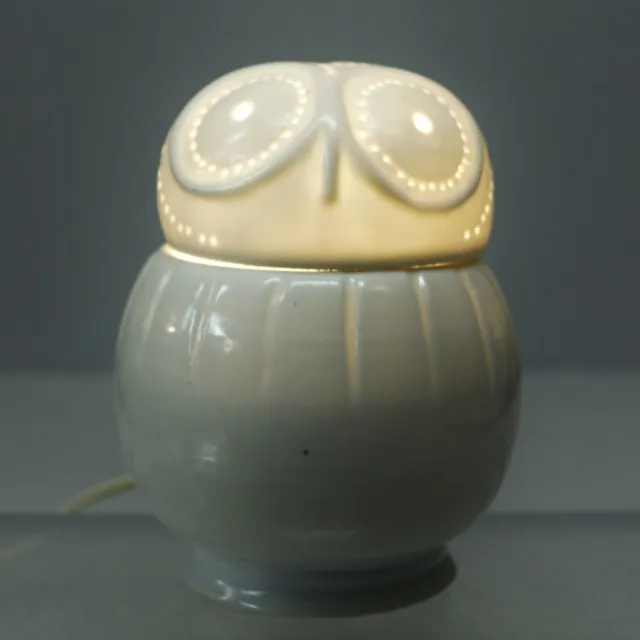 Vintage owl night light lamp in openwork porcelain