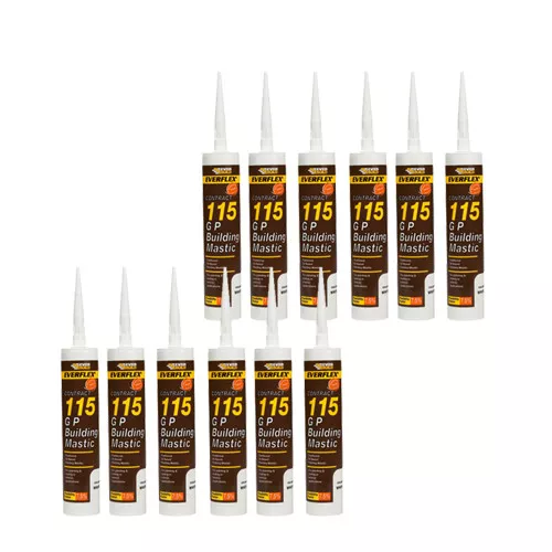 12 X TUBES General Purpose Building Mastic Sealant 285ml Everbuild 115 GP