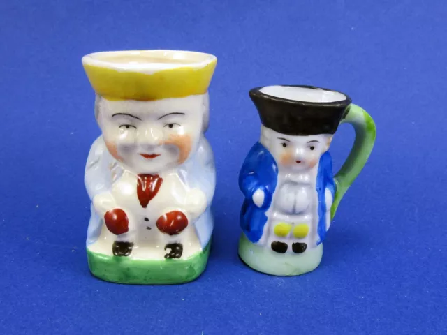 2 Vintage Toby Style Miniature Dollhouse Ceramic Mugs Jug Pitcher Occupied Japan