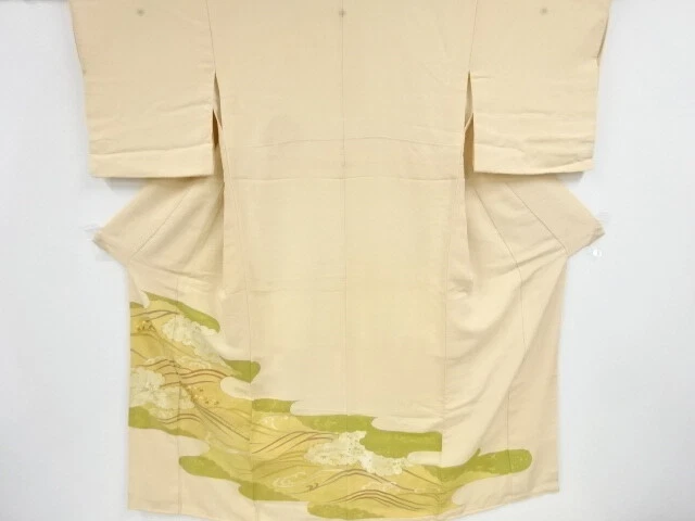 38558# Japanese Kimono / Antique Kimono / Embroidery / Rough Wave & Cloud