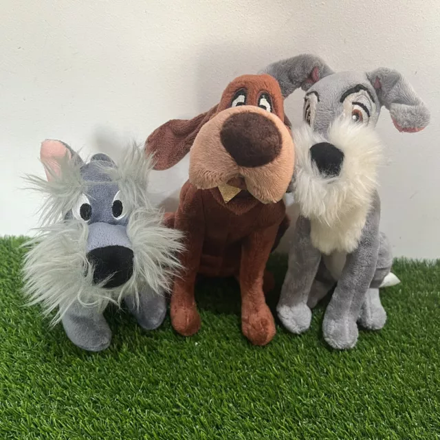 Disney Store Trusty, Jock & Tramp Lady And The Tramp Plush Soft Toys 7” Bundle