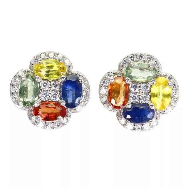 Caliente Ovalado Multicolor Zafiro 5x3mm Imitación Cz 925 Plata de Ley Aretes