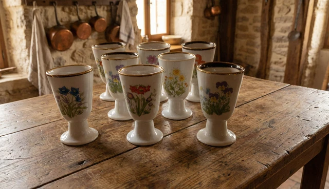 Lot De 8 Mazagrans En Grès Émaillé Vintage - Style Rustique Artisanal - Contenance 100ml - Années 1920-1949