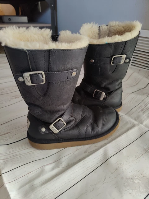 UGG Kensington Black Leather Moto Boots Waterproof