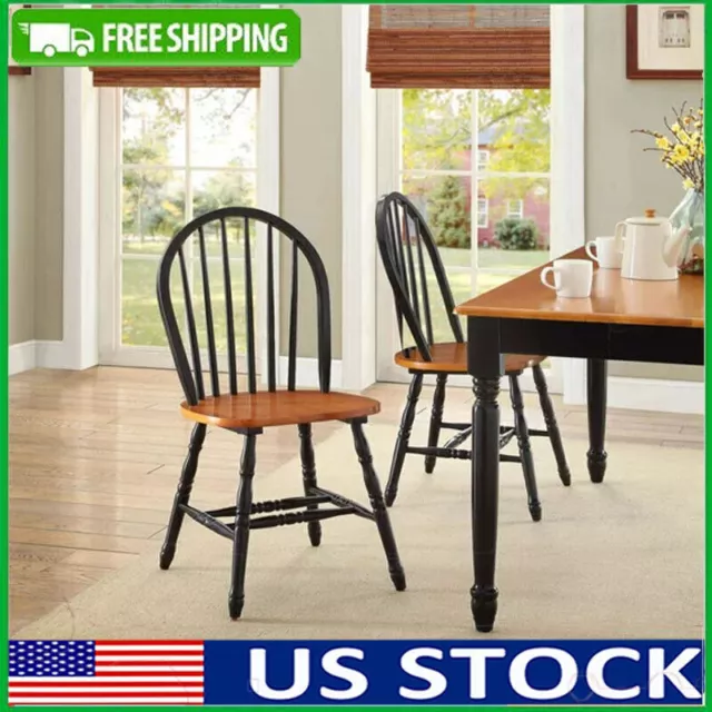 Solid Wood Dining Chair with Back Autumn Lane Windsor , Set of 2 , Black and Oak