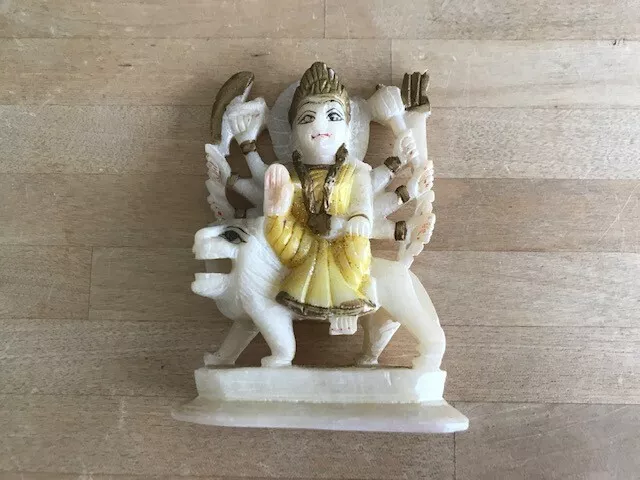 Vintage Marble Hindu Goddess Durga Ma Maa Deity Statue Puja 1990s from India