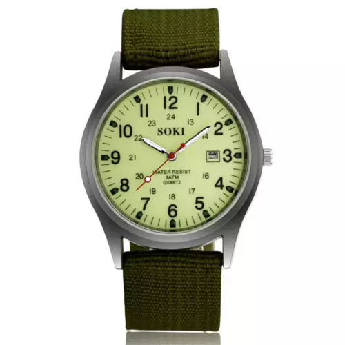 Reloj de pulsera deportivo cuarto analógico correa lona hombre militar 2