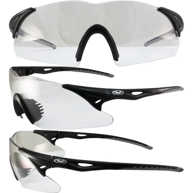 Transport Night Riding Motorcycle Glasses Black w Gray Accent Frames Clear Lens
