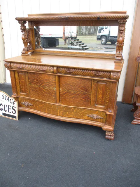 64091  Antique Victorian Sideboard Server with Hand Carved Gryphon s