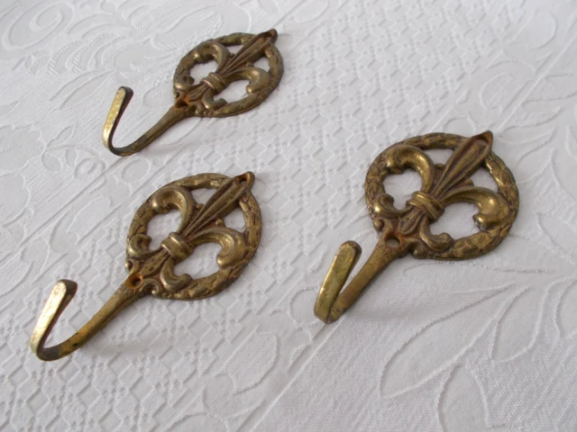 3 Old  Wall Hooks  Brass Coat Hook 3