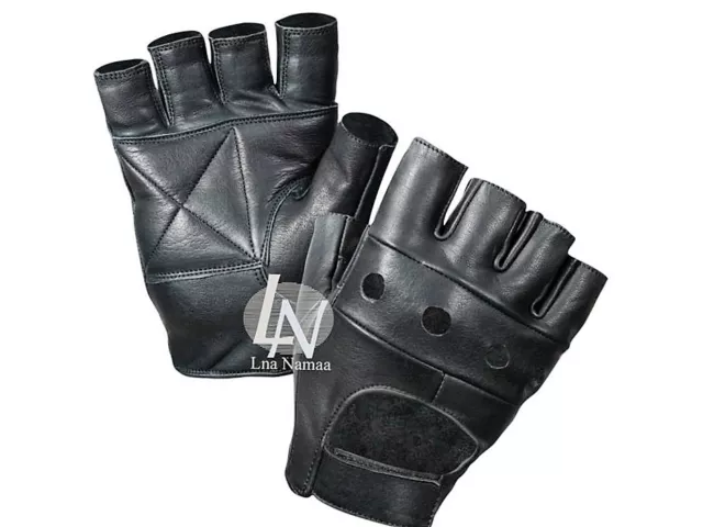 Real Leather Unisex Mens Ladies Fingerless Driving Bike Sport Gym Cycling Gloves