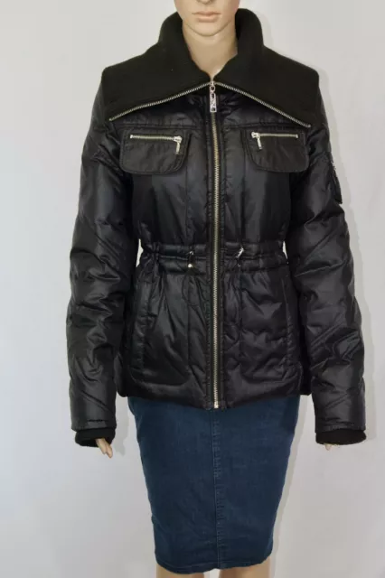 M60 MISS SIXTY Medium Coat Black Full Zip Knit Collar Puffer Jacket Women’s M