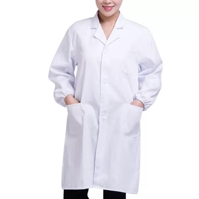 White Unisex Hospital Uniform Lab Coat Medical Doctor Long Coat Jacket S-3XL