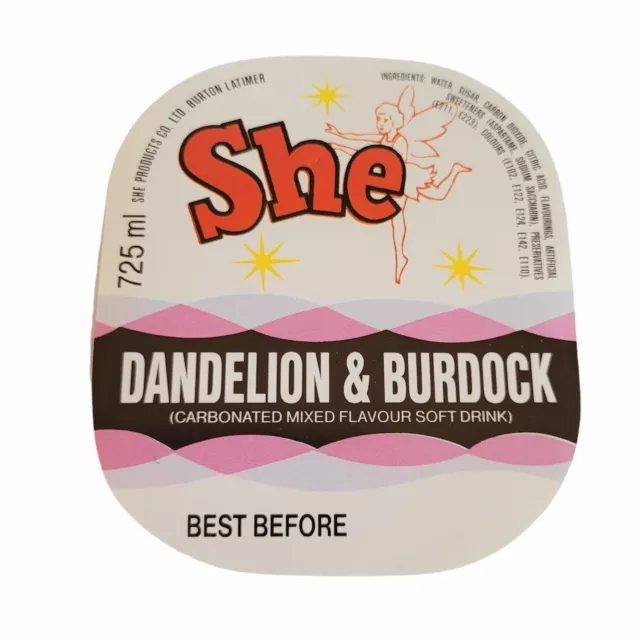 Original Vintage She Dandelion & Burdock Soda Bottle Label 1970 Unused