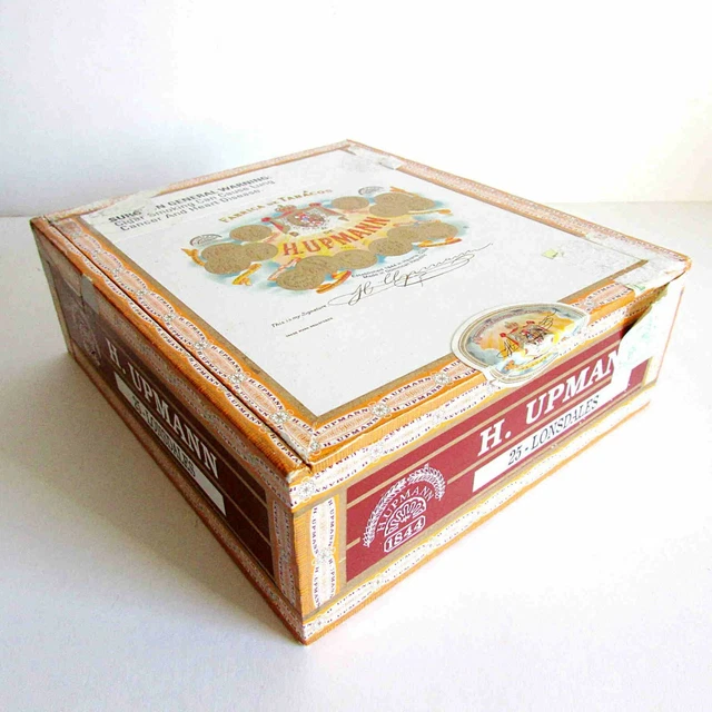 Vintage H UPMANN 25 Lonsdales Wood cigar box 6.25x7.25x2.5" FREE SH