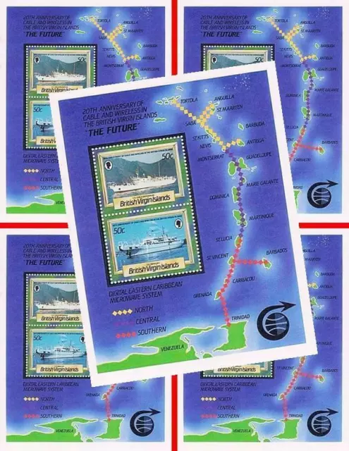 BRIT.VIRGIN IS. CABLE SHIPS x5 S/S SC#555 MNH MAPS $$ wholesale $$