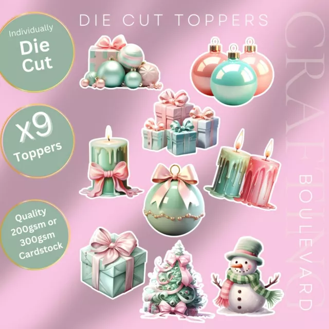 x9 PASTEL PINK GREEN XMAS DIE CUT CARD TOPPERS DECORATION CARD MAKING SCRAPBOOK