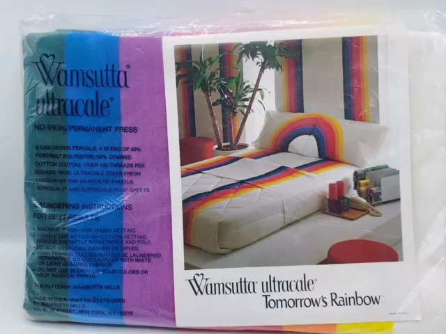 VINTAGE NEW! WAMSUTTA ULTRACALE TOMORROWS RAINBOW DOUBLE FLAT SHEET~54x75