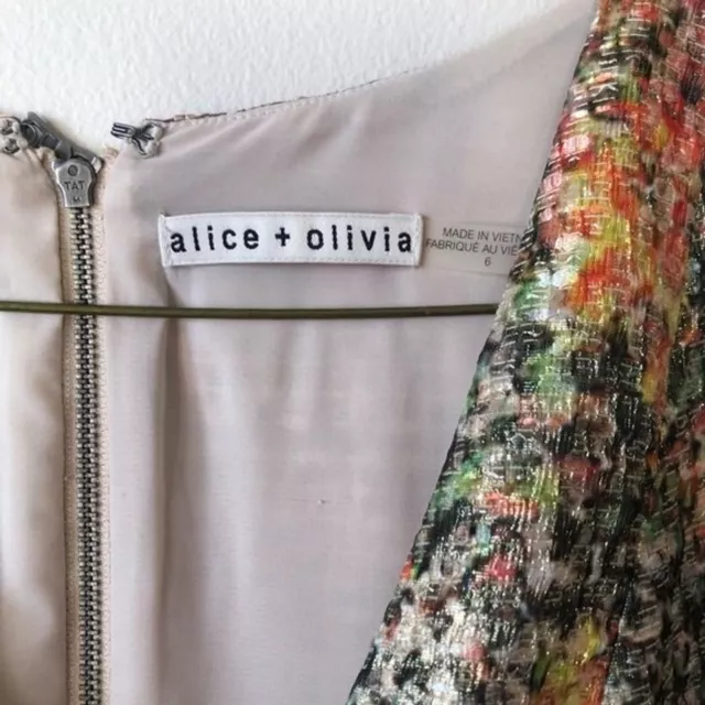 Alice + Olivia Varita Print Fit and Flare Size 6 Metallic Cutout Dress Pockets 3