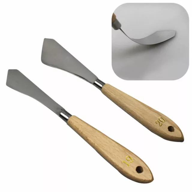 2PCS/ Set Metal Palette Knife Wooden Handle Painting Mixing Knives Crafts Art AU