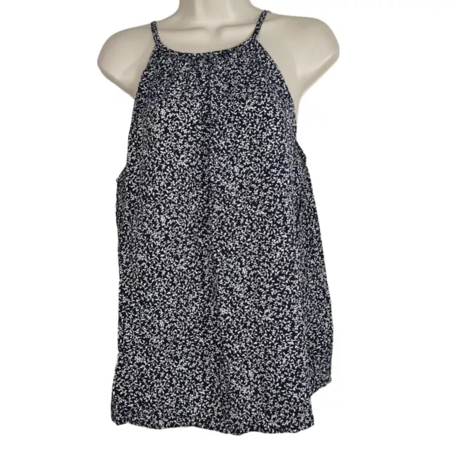 Old Navy Blue White Floral Sleeveless Top Women Size L Keyhole Summer Casual