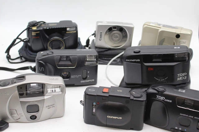 C x8 Vintage Point & Shoot Cameras Inc. Olympus Trip MD3, Canon Sure Shot, Nikon
