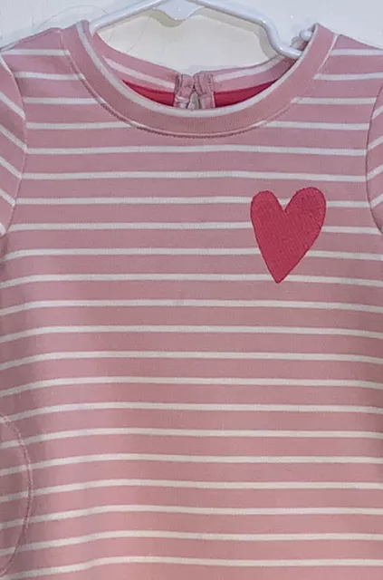 Cat & Jack Baby Girl 18M Dress Long Sleeve Pink w/ White Stripes Heart Applique 3