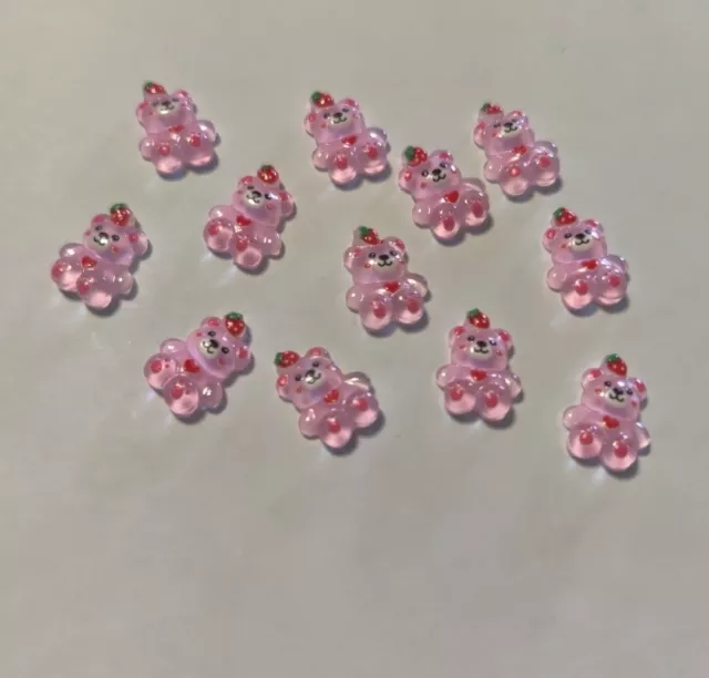 12 PIEZAS Decoración de resina oso de uñas lindo arte Kawaii taladro de uñas rosa oso 🙂