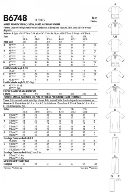 Butterick Sewing Pattern 6748 Women, Men XN (XL-XXL-XXXL) 2