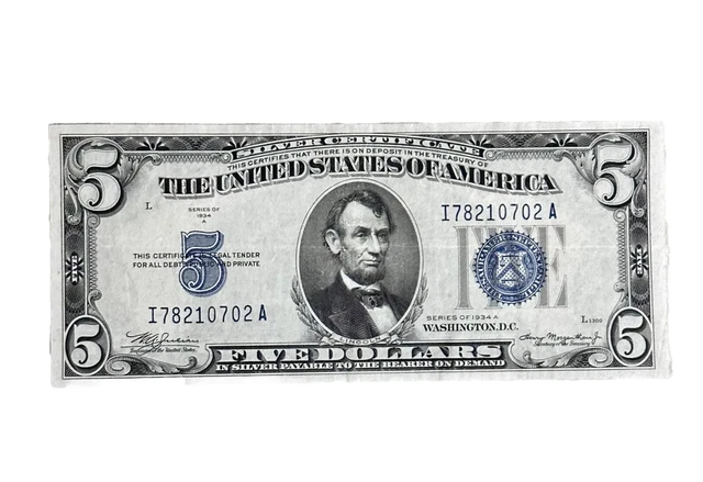 1934-B $5 Small Silver Certificate I78210702A Extra Fine Condition