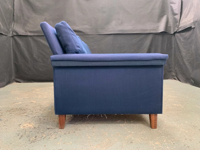 EB1957 Danish Blue Wool Three-Seater Sofa with Rosewood Feet Retro VIntage M3SS 2