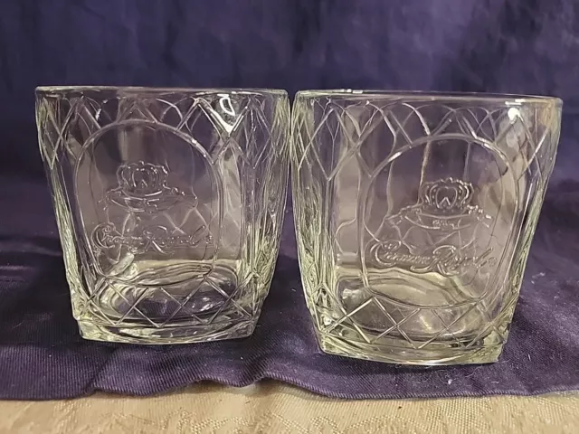 Crown Royal Diamond Pattern Square Bottom 8 oz. Low Ball Rocks Glasses Lot of 2